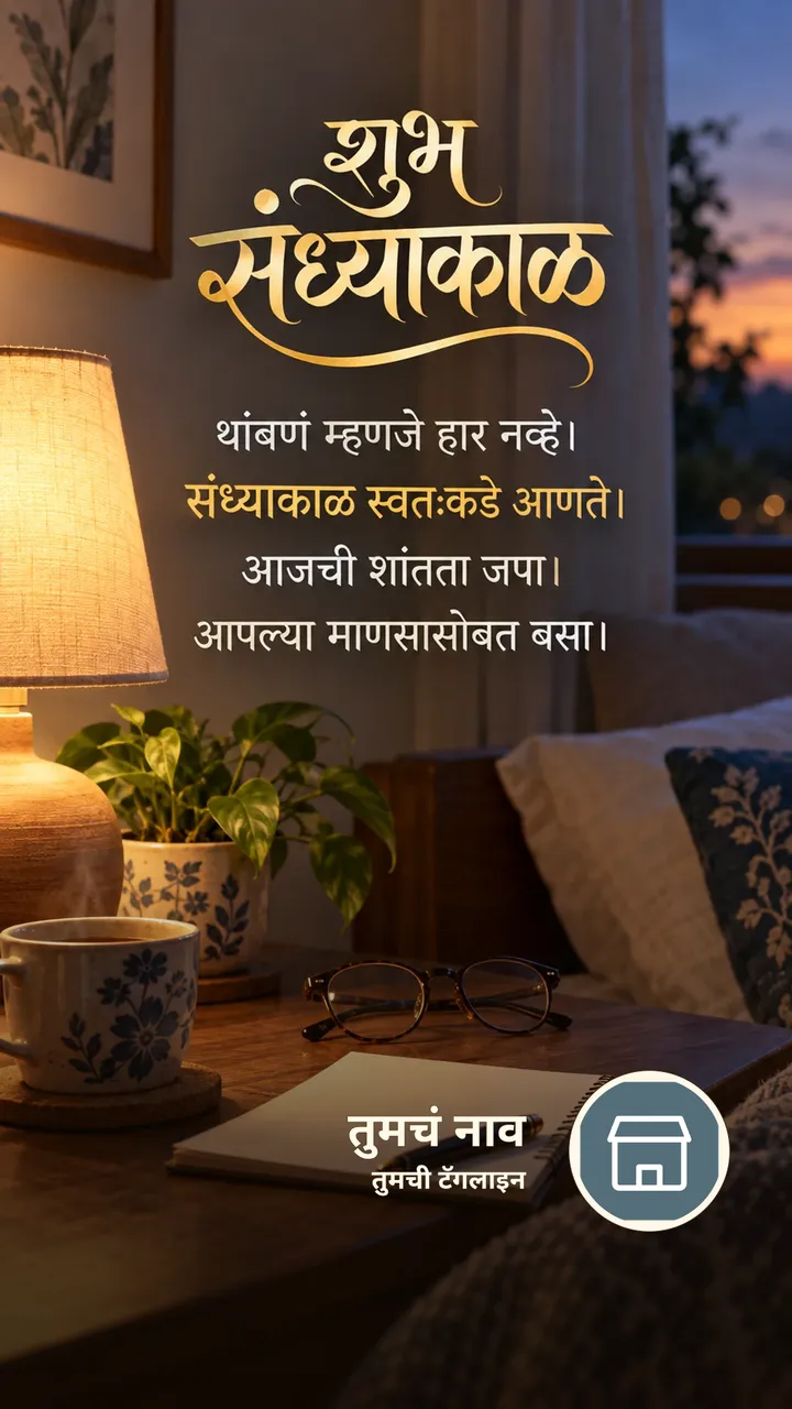 शुभ संध्याकाळ - थांबणं म्हणजे हार नव्हे। - संध्याकाळ स्वतःकडे आणते। - Sandhyakal Image
