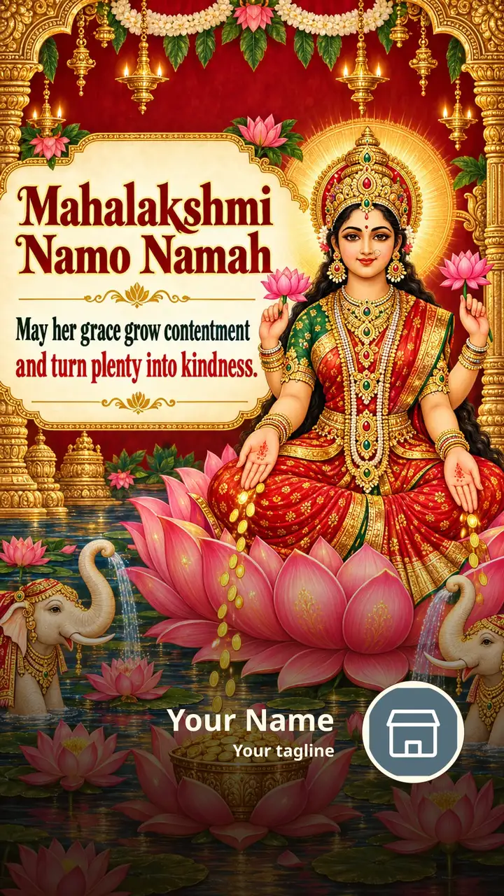 Mahalakshmi Namo Namah - May her grace grow contentment - Devotional Image, Flowers, Lotus, Lakshmi