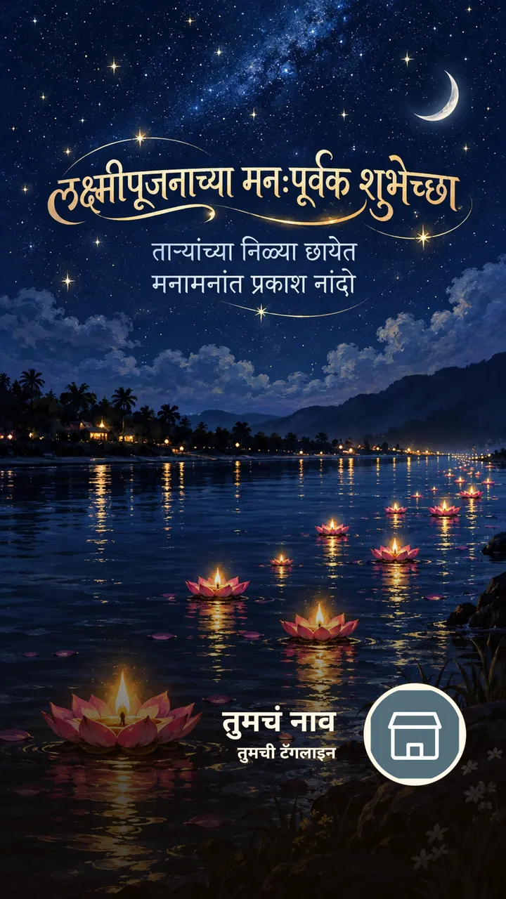 लक्ष्मीपूजनाच्या मनःपूर्वक शुभेच्छा - ताऱ्यांच्या निळ्या - Festival Image, कमळ, नदी, आकाश, दिवा