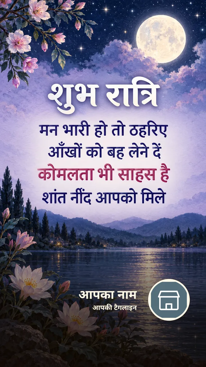 शुभ रात्रि - मन भारी हो तो ठहरिए - Shubh Ratri Image, फूल, चाँद, तारे
