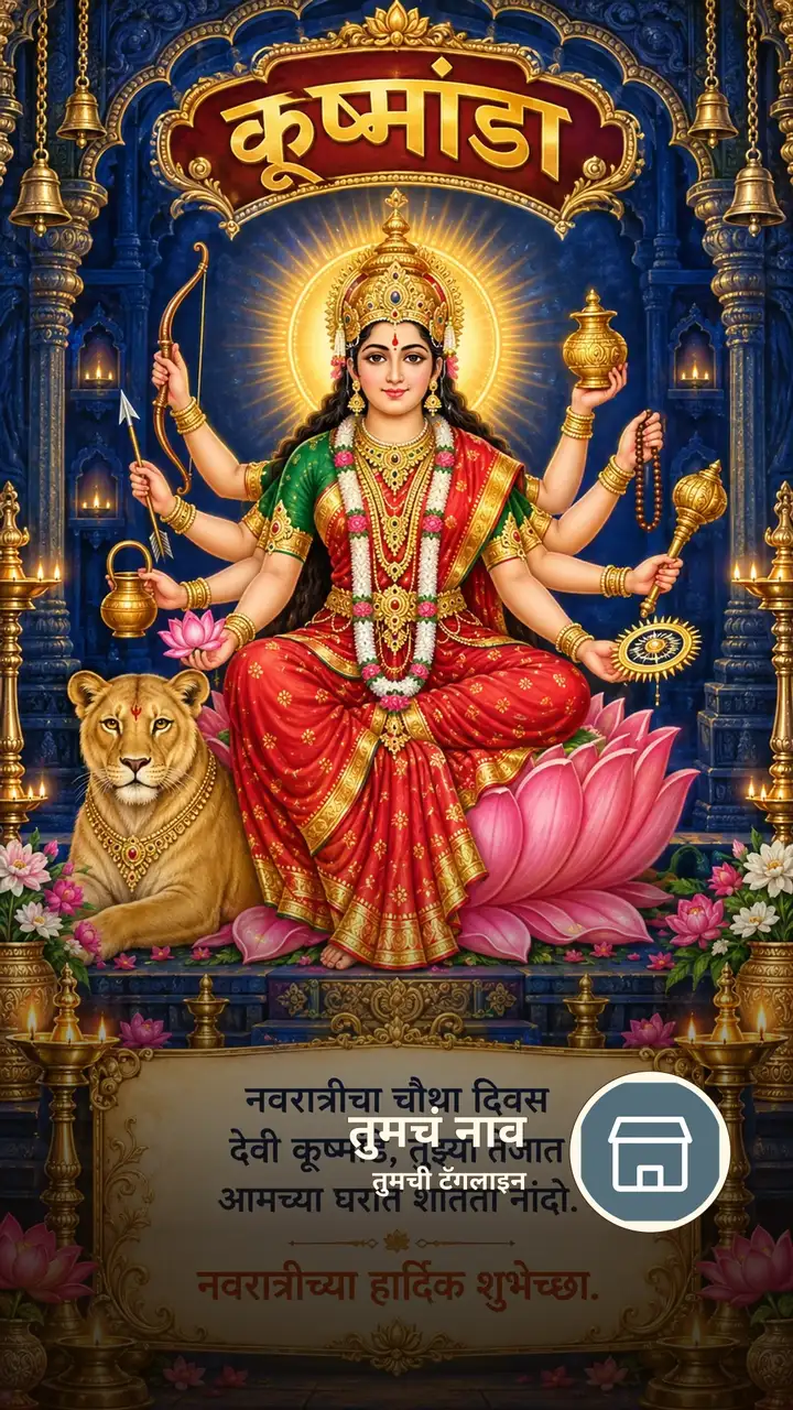 कूष्मांडा - नवरात्रीचा चौथा दिवस - देवी कूष्मांडे - Festival Image, फुलं, कमळ, दिवा, दुर्गा