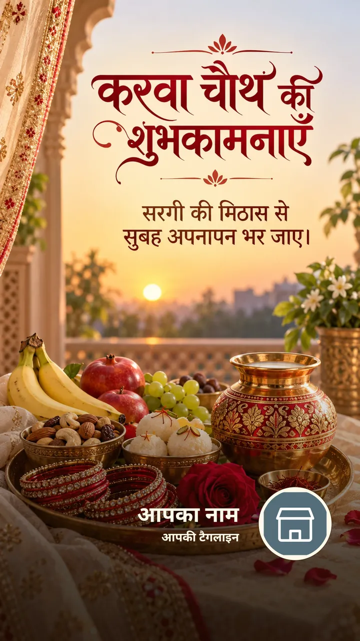 करवा चौथ की शुभकामनाएँ - सरगी की मिठास से - Festival Image, फूल, दीया, परिवार