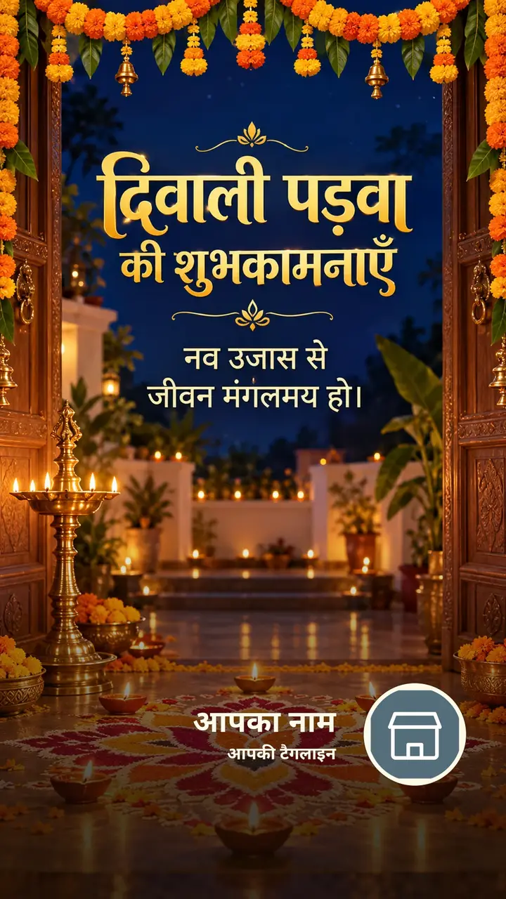 दिवाली पड़वा की शुभकामनाएँ - Festival Image, फूल, दीया