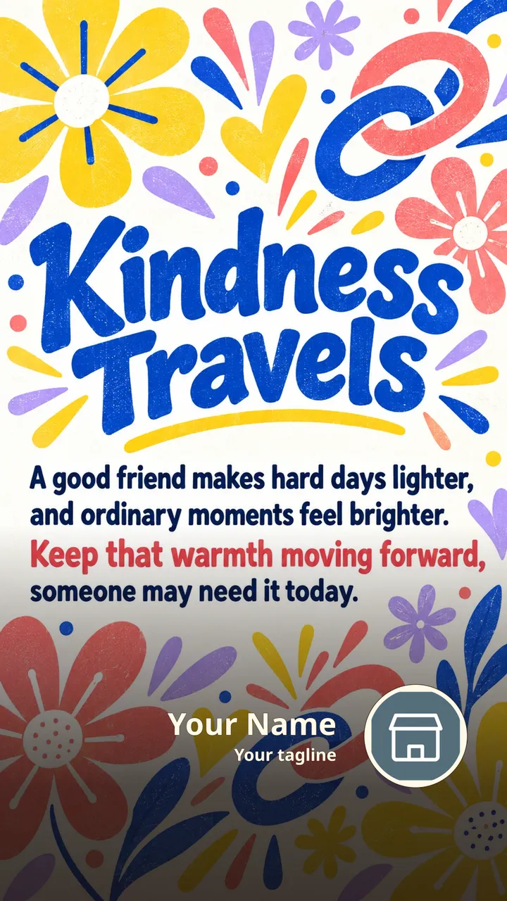 Kindness Travels - Quote Image, Flowers, Friends