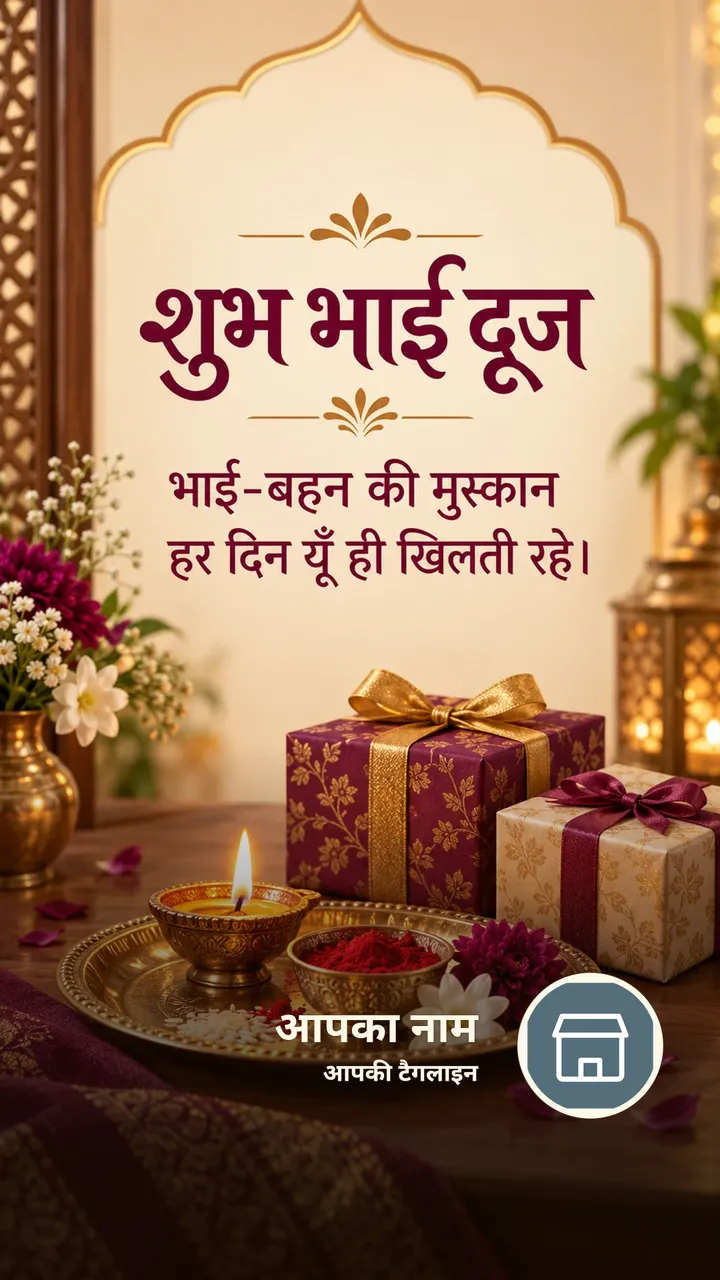 शुभ भाई दूज - भाई-बहन की मुस्कान - Festival Image, फूल, दीया
