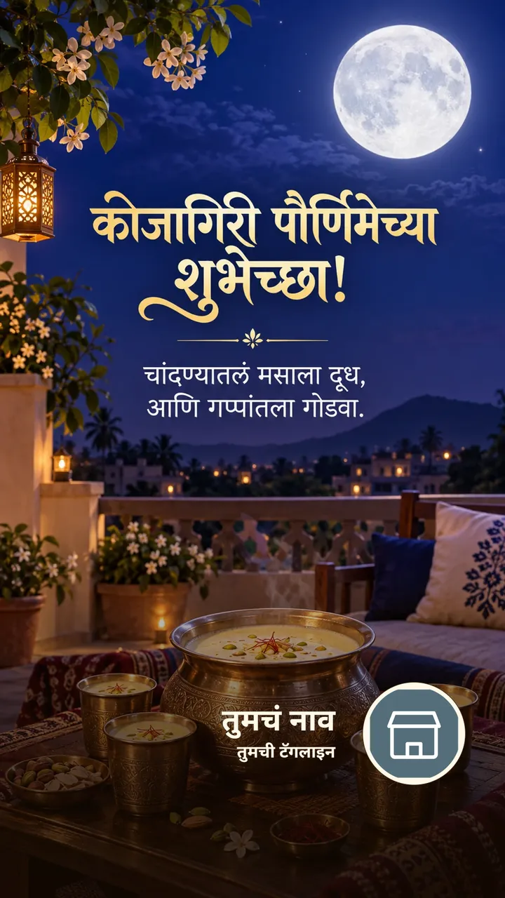 कोजागिरी पौर्णिमेच्या शुभेच्छा! - चांदण्यातलं मसाला दूध, - Festival Image, दिवा