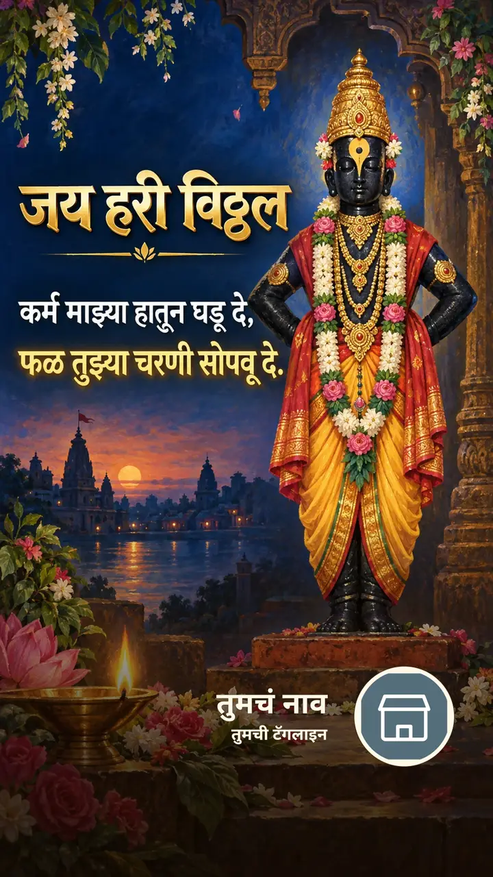 जय हरी विठ्ठल - कर्म माझ्या हातून घडू दे, - Bhakti Image, फुलं, दिवा, विठ्ठल