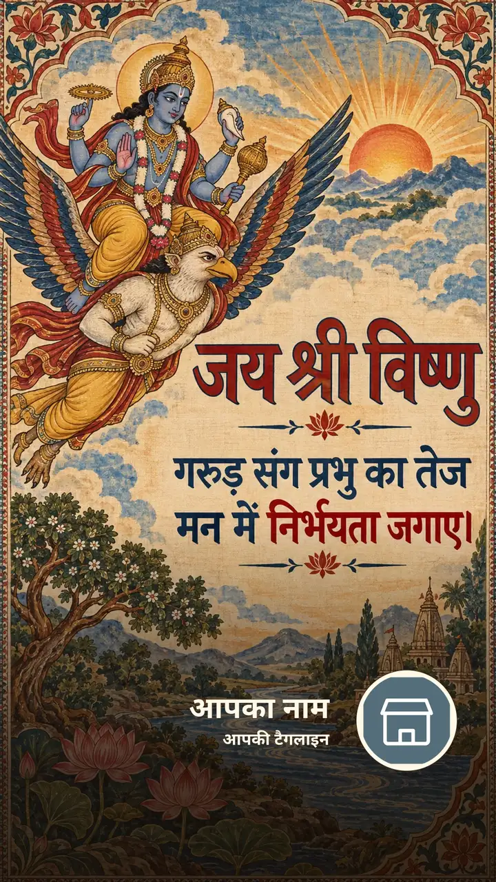 जय श्री विष्णु - गरुड़ संग प्रभु का तेज - Bhakti Image, कमल, नदी, पक्षी, विष्णु