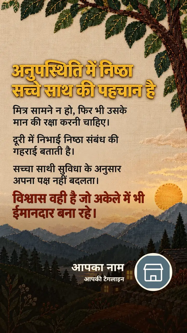 अनुपस्थिति में निष्ठा सच्चे साथ की - Suvichar Image, पहाड़, परिवार