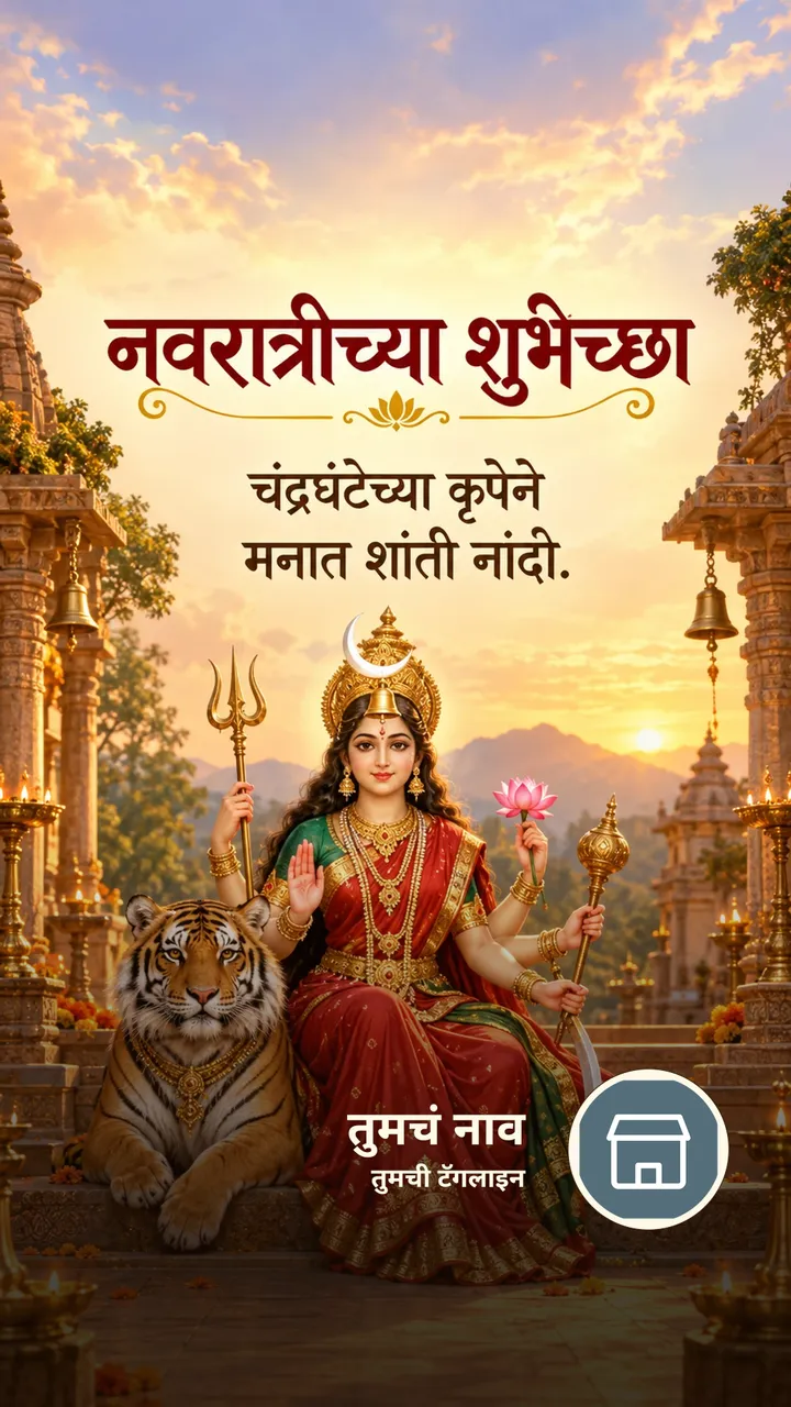 नवरात्रीच्या शुभेच्छा - चंद्रघंटेच्या कृपेने - Festival Image, फुलं, कमळ, दिवा