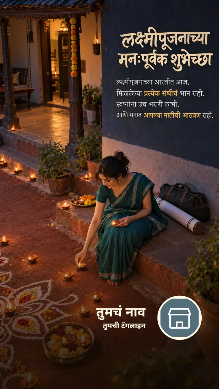 लक्ष्मीपूजनाच्या मनःपूर्वक शुभेच्छा - लक्ष्मीपूजनाच्या - Festival Image, फुलं, निसर्ग, दिवा, गाव