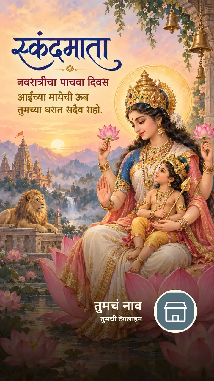 स्कंदमाता - नवरात्रीचा पाचवा दिवस - आईच्या मायेची ऊब - Festival Image, फुलं, कमळ, मुलं, दुर्गा
