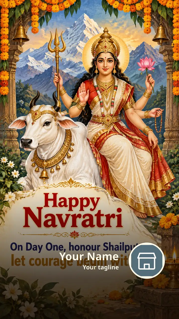 Happy Navratri - Festival Image, Flowers, Mountains, Durga