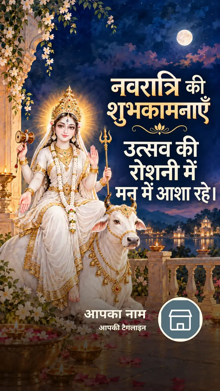 नवरात्रि की शुभकामनाएँ - उत्सव की रोशनी में - Festival Image, कमल, पहाड़, दुर्गा