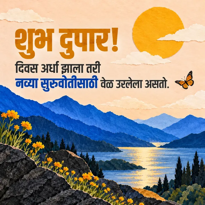 शुभ दुपार! - दिवस अर्धा झाला तरी - Shubh Dupar Image, डोंगर, आकाश, फुलपाखरू