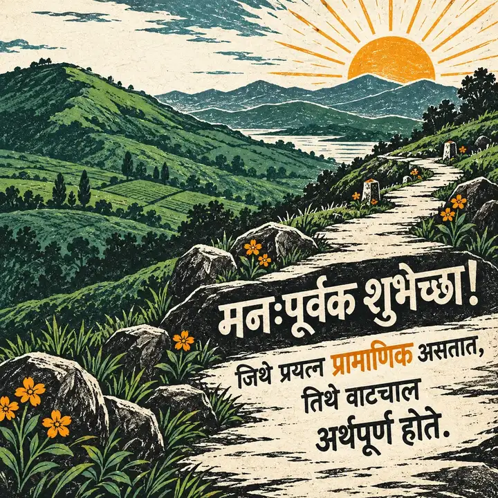 मनःपूर्वक शुभेच्छा! - जिथे प्रयत्न प्रामाणिक असतात, - दिवसभराच्या शुभेच्छा Image, फुलं, निसर्ग, डोंगर