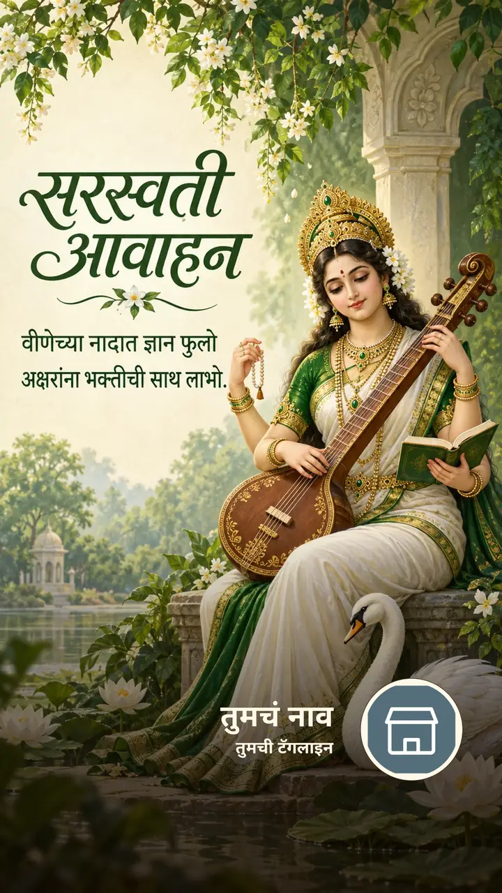 सरस्वती आवाहन - Festival Image, फुलं, कमळ, पक्षी
