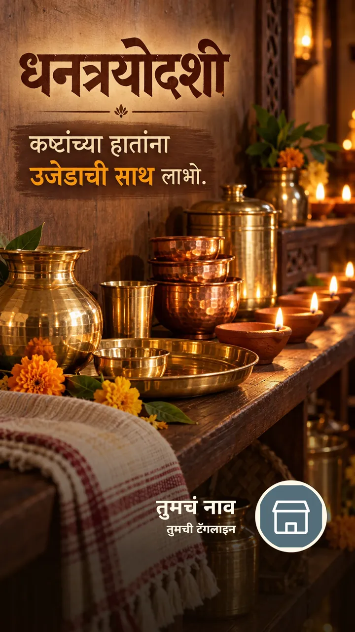 धनत्रयोदशी - कष्टांच्या हातांना - Festival Image, फुलं, दिवा, गाव