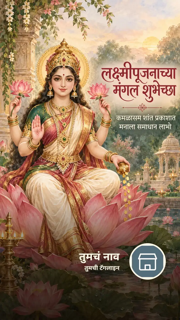 लक्ष्मीपूजनाच्या मंगल शुभेच्छा - कमळासम शांत प्रकाशात - Festival Image, फुलं, कमळ, गाव, लक्ष्मी
