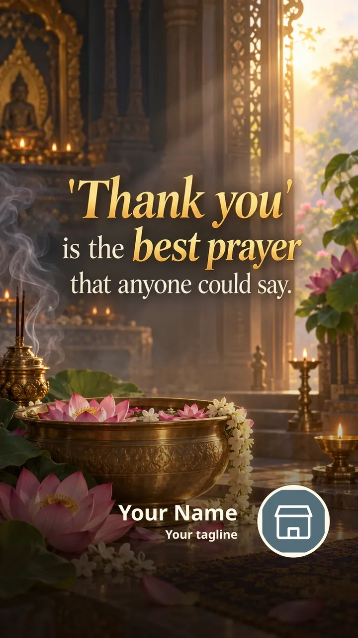 'Thank you' is the best prayer that - Devotional Image, Flowers, Lotus, Nature, Diya