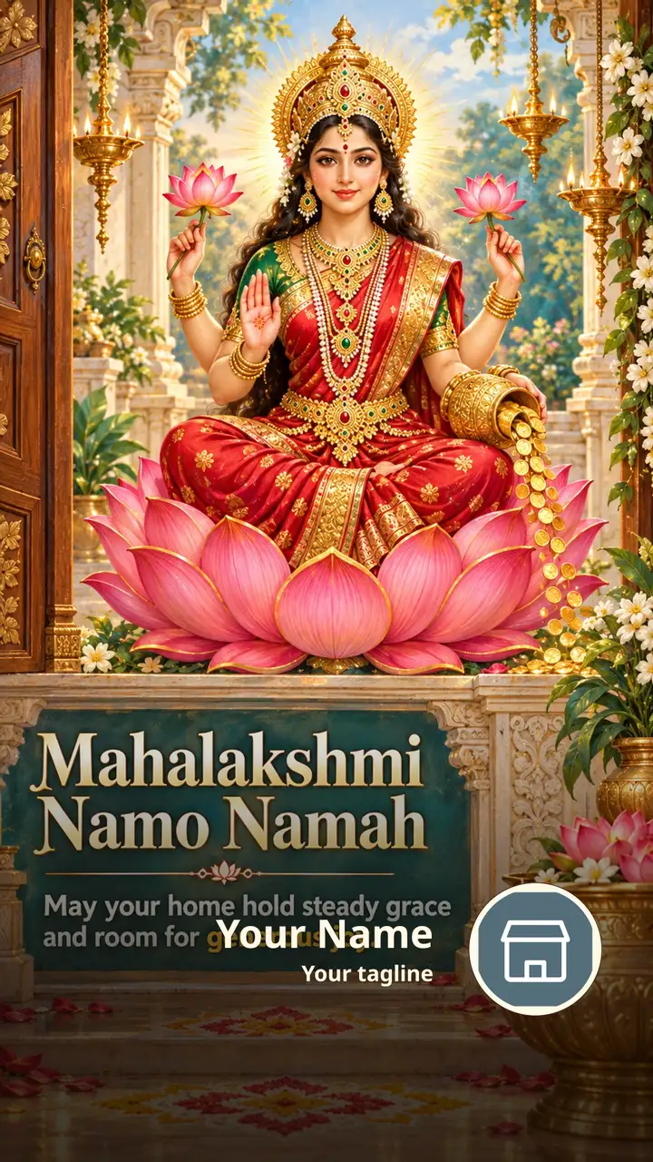 Mahalakshmi Namo Namah - May your home hold steady grace - Devotional Image, Lotus, Lakshmi