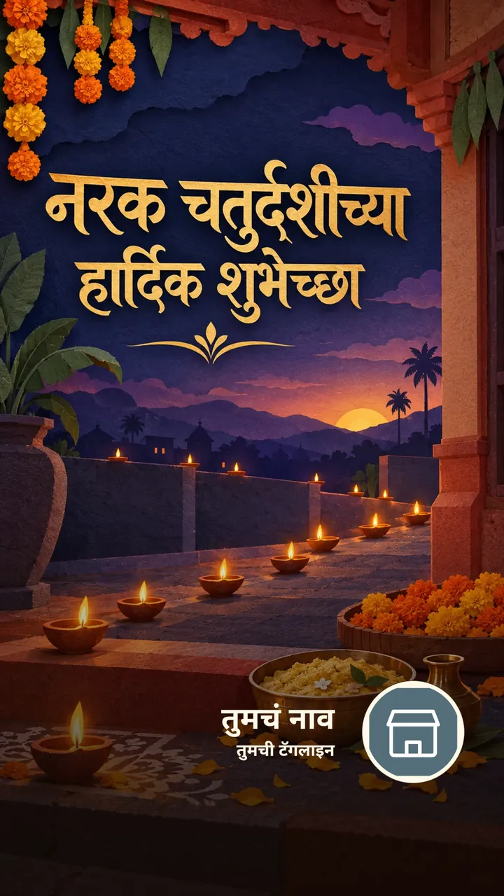 नरक चतुर्दशीच्या हार्दिक - Festival Image, फुलं, दिवा, गाव