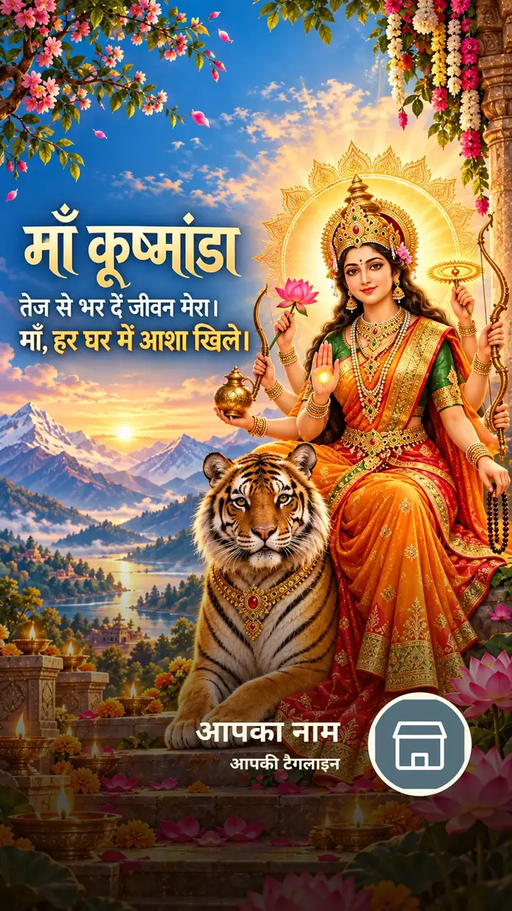 माँ कूष्मांडा - Bhakti Image, फूल, कमल, पहाड़, दीया, दुर्गा