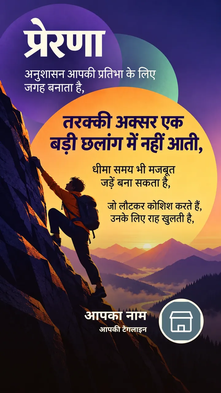 प्रेरणा - अनुशासन आपकी प्रतिभा के लिए जगह बनाता है, - तरक्की अक्सर एक - Motivational Image, प्रकृति, पहाड़