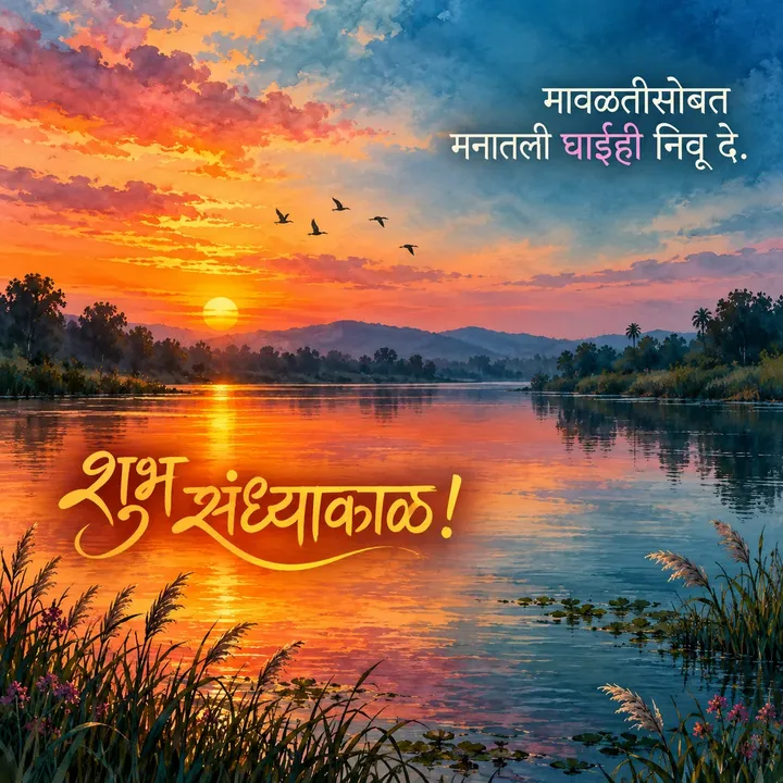 शुभ संध्याकाळ! - मावळतीसोबत - Sandhyakal Image, सूर्यास्त, नदी, पक्षी