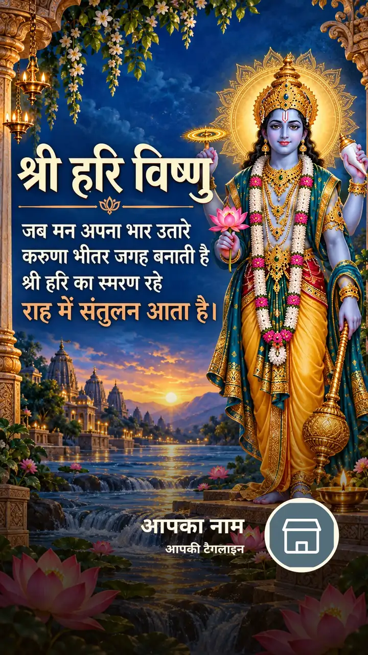 श्री हरि विष्णु - Bhakti Image, कमल, नदी, विष्णु