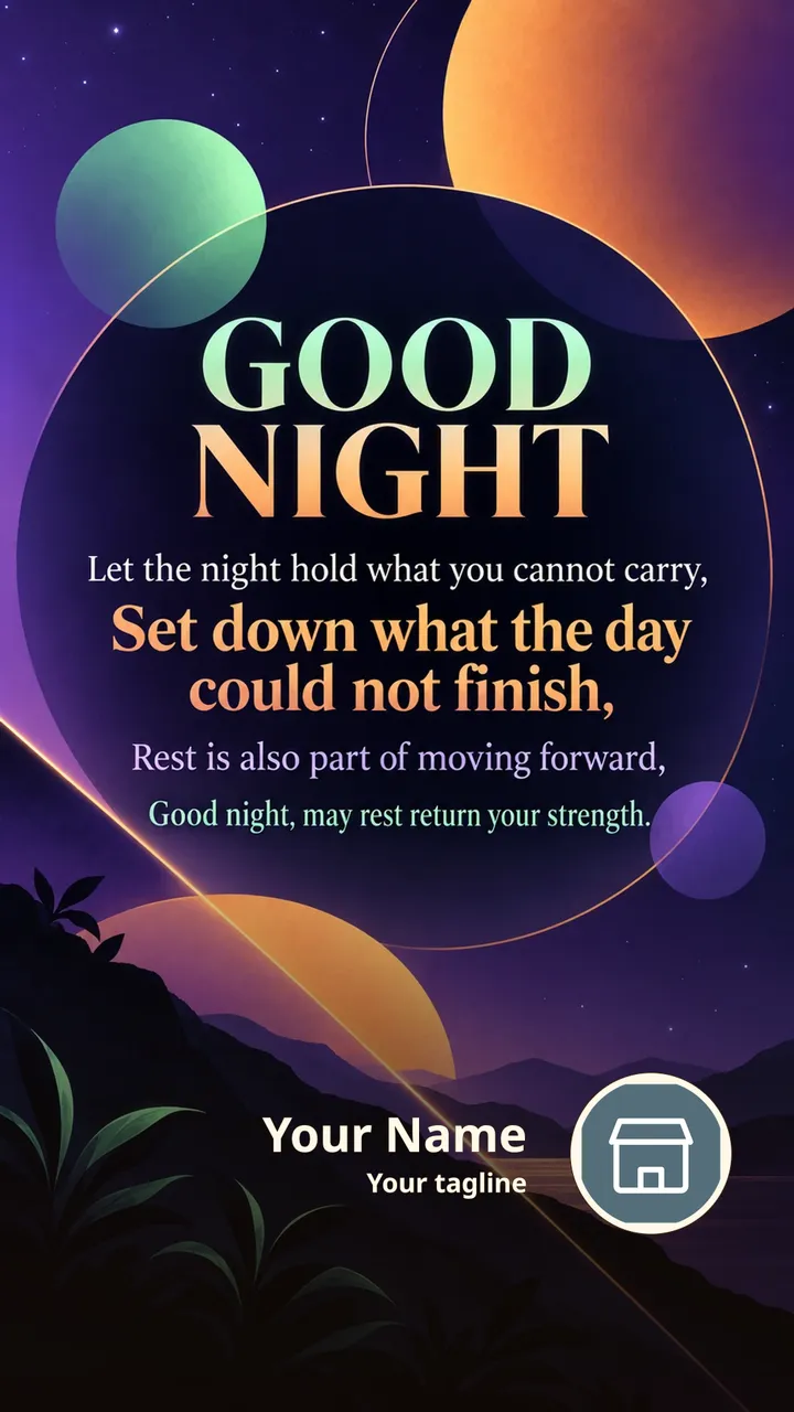 GOOD NIGHT - Let the night hold what you cannot carry, - Good Night Image, Moon, Stars, Candle