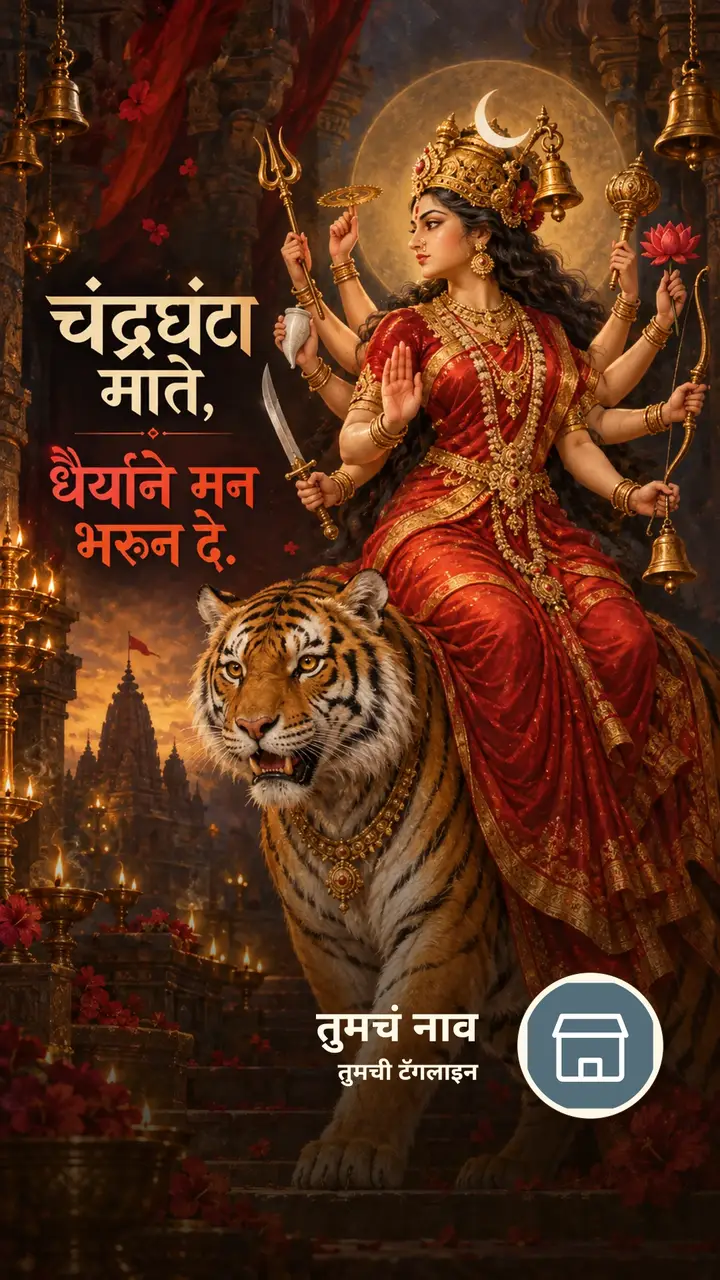 चंद्रघंटा माते, धैर्याने मन भरून दे. - Bhakti Image, दिवा, दुर्गा