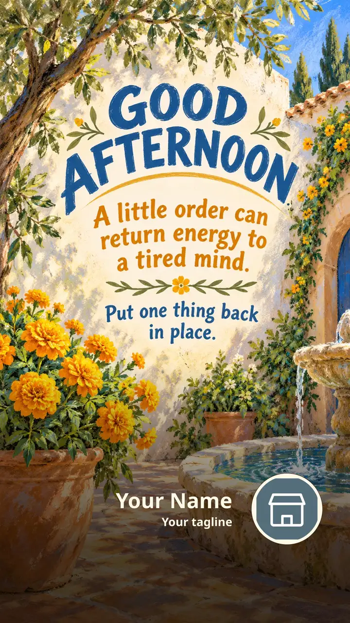 GOOD AFTERNOON - A little order can return energy to a tired mind. - Afternoon Image