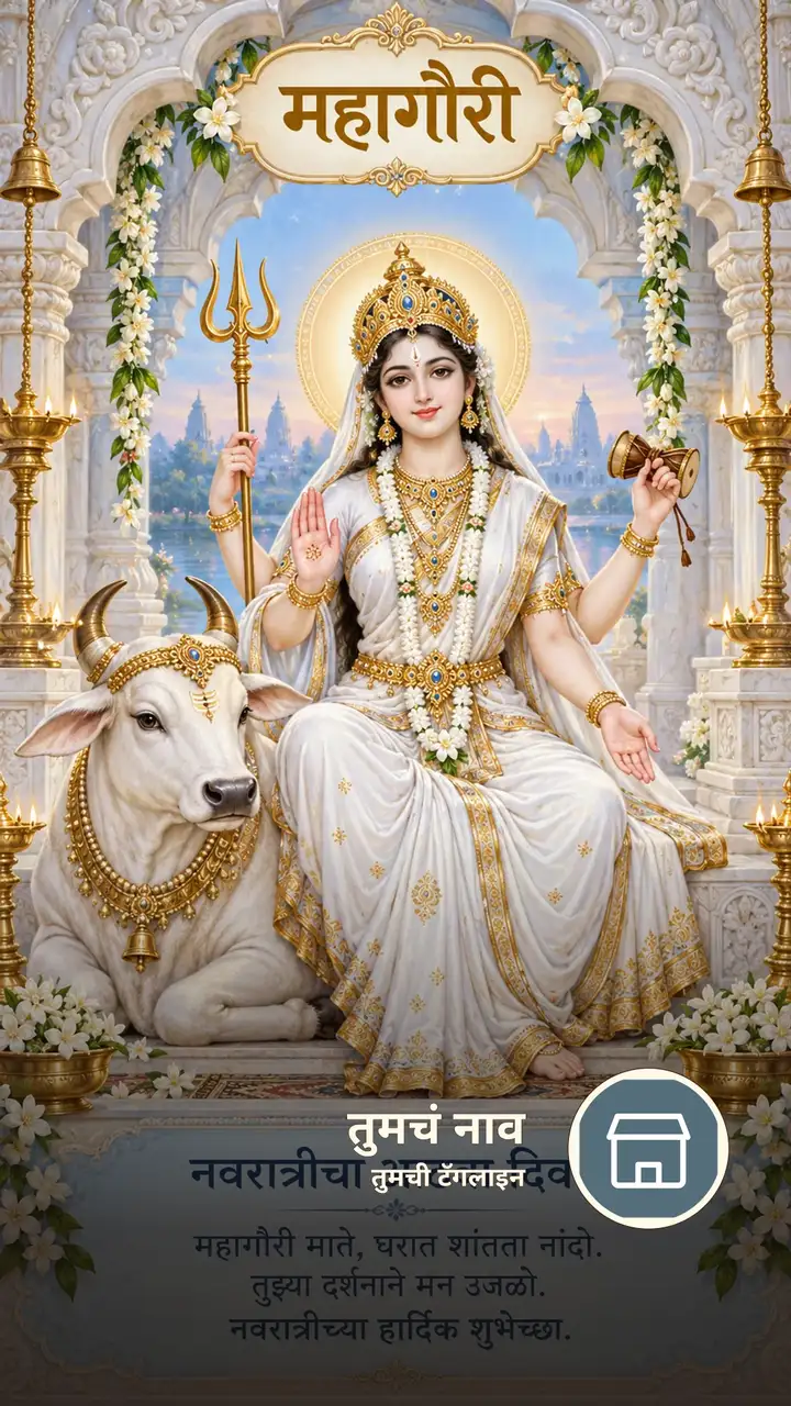 महागौरी - नवरात्रीचा आठवा दिवस - महागौरी माते, घरात - Festival Image, फुलं, कमळ, दिवा, दुर्गा
