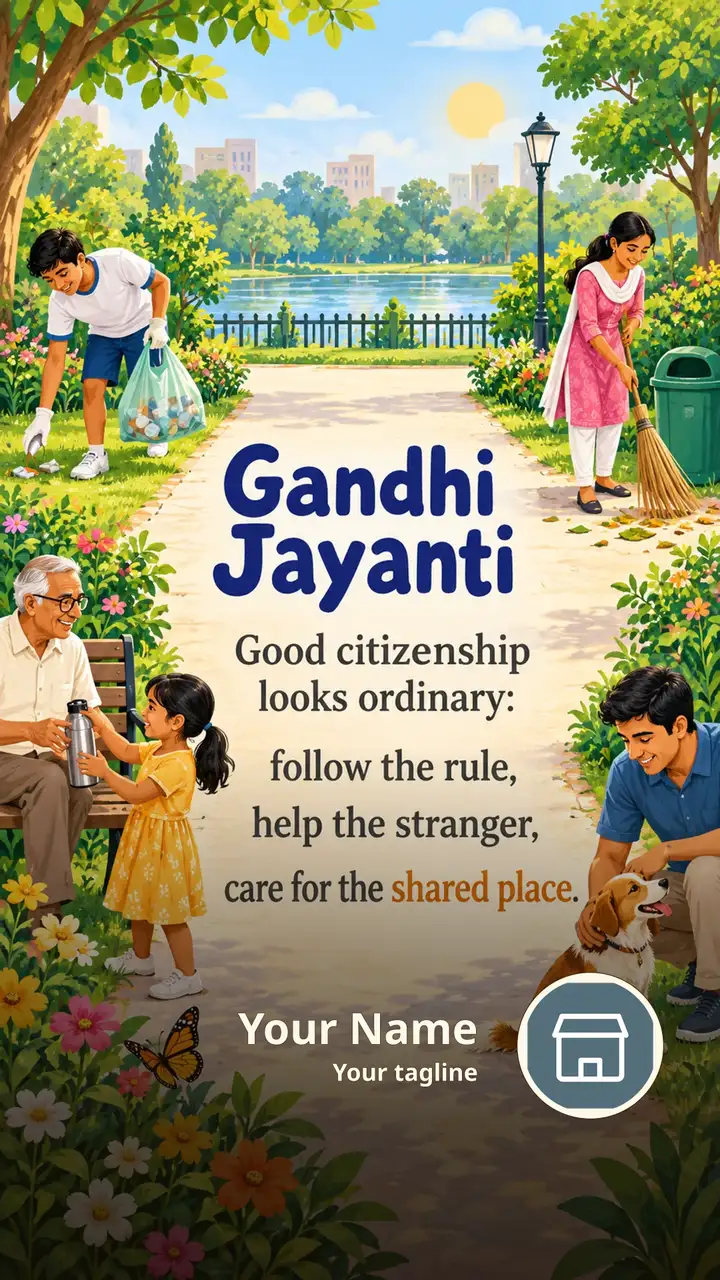Gandhi Jayanti - Good citizenship looks ordinary: - Festival Image, Birds, Village, Children