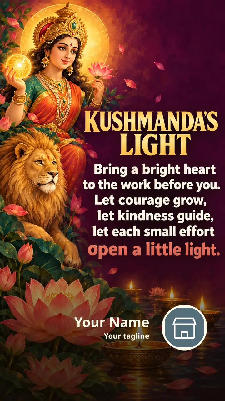 KUSHMANDA'S LIGHT - Devotional Image, Flowers, Lotus, Diya, Durga