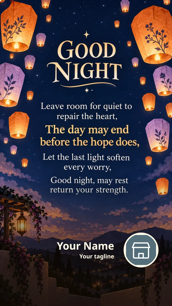 GOOD NIGHT - Leave room for quiet to repair the heart, - Good Night Image, Moon, Stars, Candle