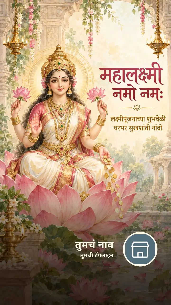 महालक्ष्मी नमो नमः - लक्ष्मीपूजनाच्या शुभवेळी - Festival Image, फुलं, कमळ, दिवा, लक्ष्मी