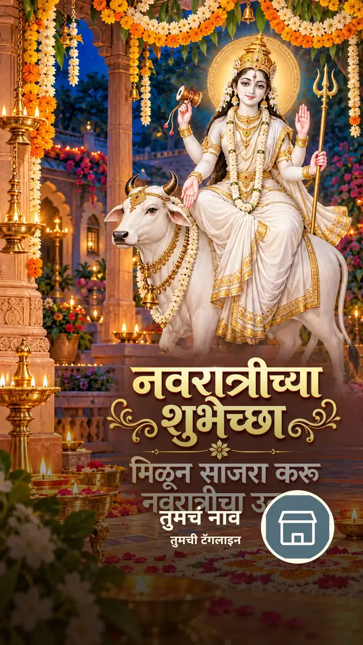नवरात्रीच्या शुभेच्छा - मिळून साजरा करू - Festival Image, कमळ, डोंगर, दुर्गा