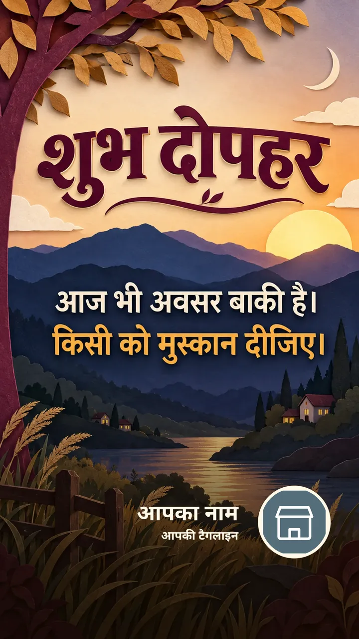 शुभ दोपहर - आज भी अवसर बाकी है। - किसी को मुस्कान दीजिए। - Dopahar Image