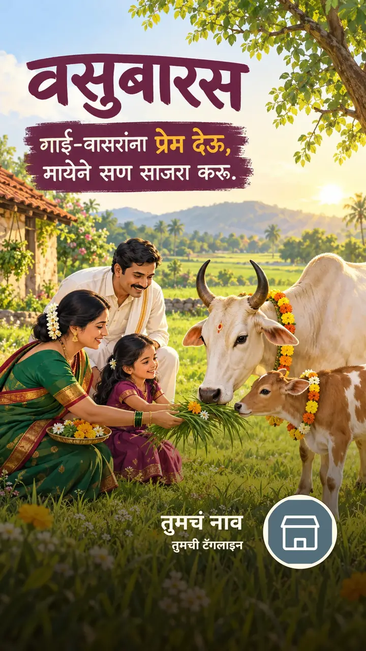 वसुबारस - गाई-वासरांना प्रेम देऊ, - Festival Image, फुलं, गाव, कुटुंब