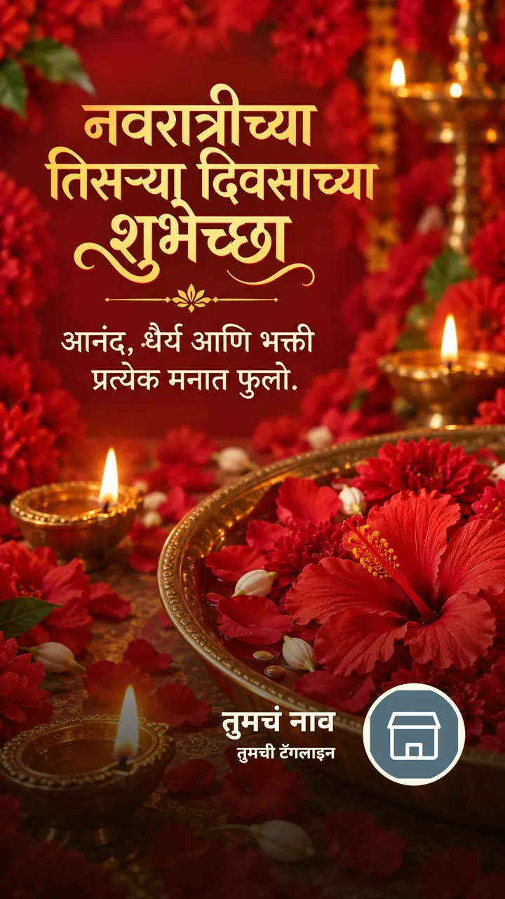 नवरात्रीच्या तिसऱ्या दिवसाच्या शुभेच्छा - Festival Image, फुलं, दिवा