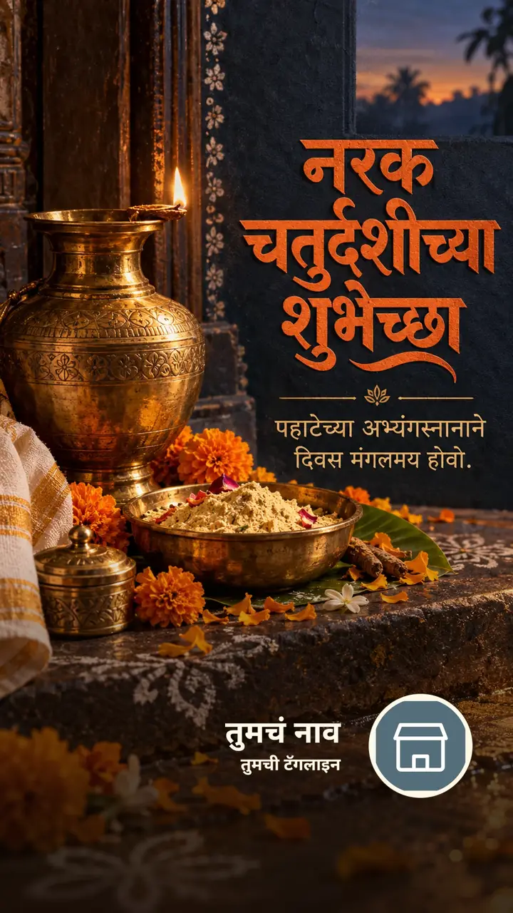 नरक चतुर्दशीच्या शुभेच्छा - पहाटेच्या अभ्यंगस्नानाने - Festival Image, फुलं, दिवा