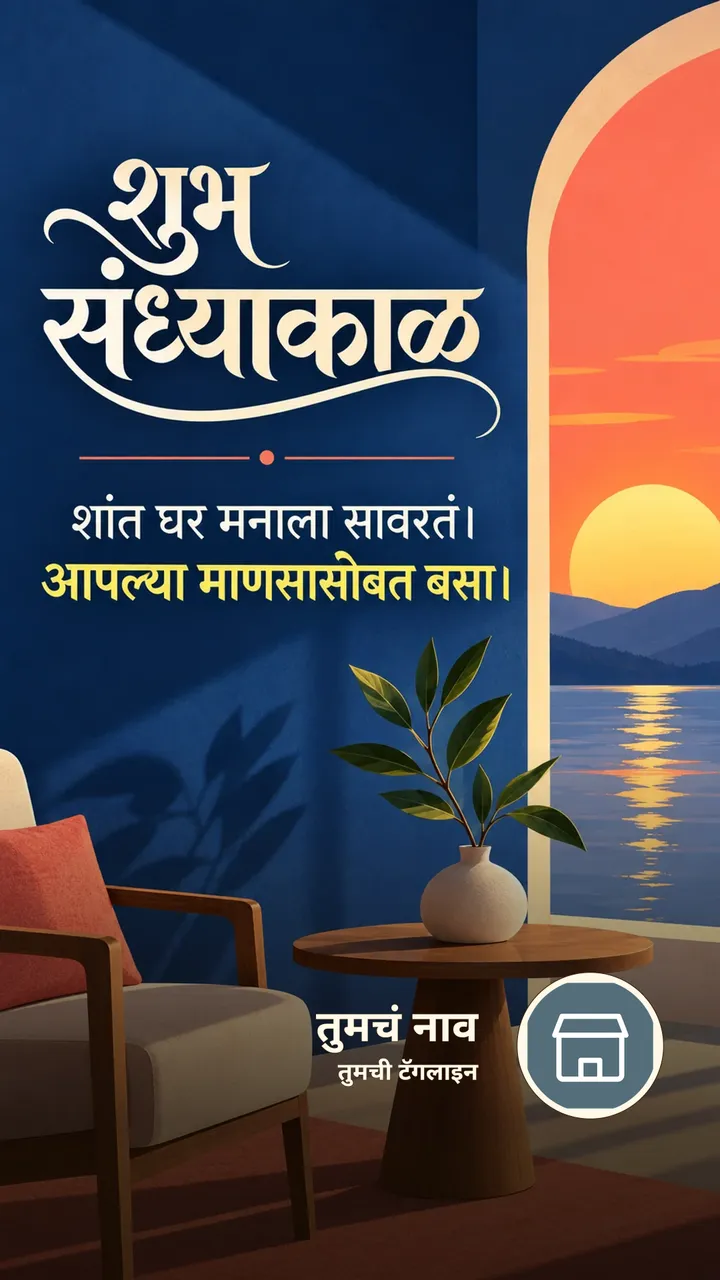 शुभ संध्याकाळ - शांत घर मनाला सावरतं। - आपल्या माणसासोबत बसा। - Sandhyakal Image
