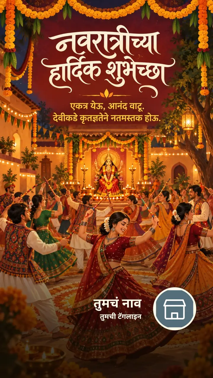 नवरात्रीच्या हार्दिक शुभेच्छा - एकत्र येऊ, आनंद वाटू. - Festival Image, फुलं, दिवा, मुलं