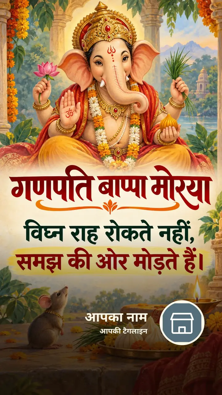गणपति बाप्पा मोरया - विघ्न राह रोकते नहीं, - Bhakti Image, फूल, दीया, गणेश