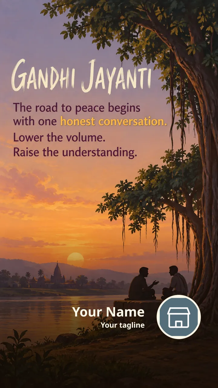Gandhi Jayanti - The road to peace begins - Festival Image, Sunset, Friends