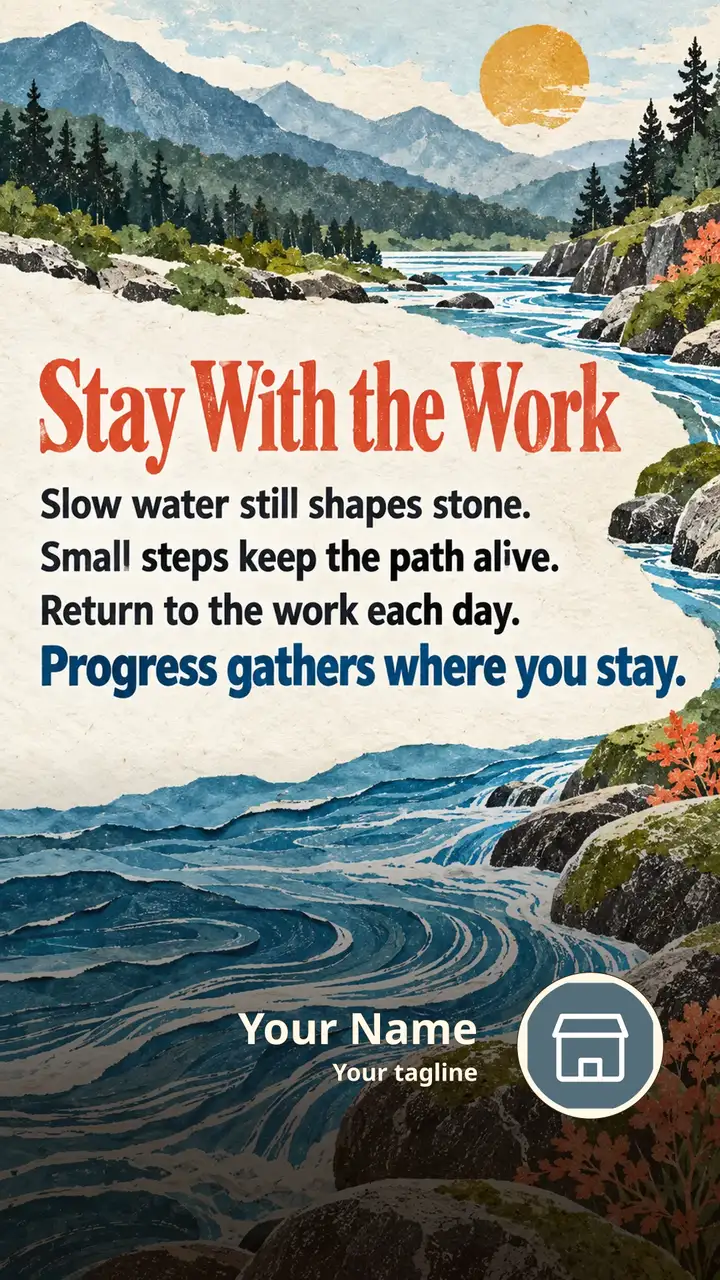 Stay With the Work - Slow water still shapes stone. - Motivational Image