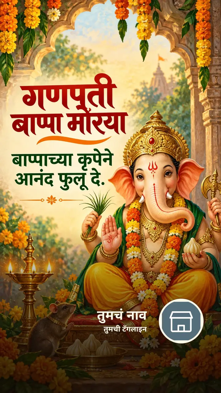गणपती बाप्पा मोरया - बाप्पाच्या कृपेने आनंद फुलू दे. - Bhakti Image, फुलं, दिवा, गणपती