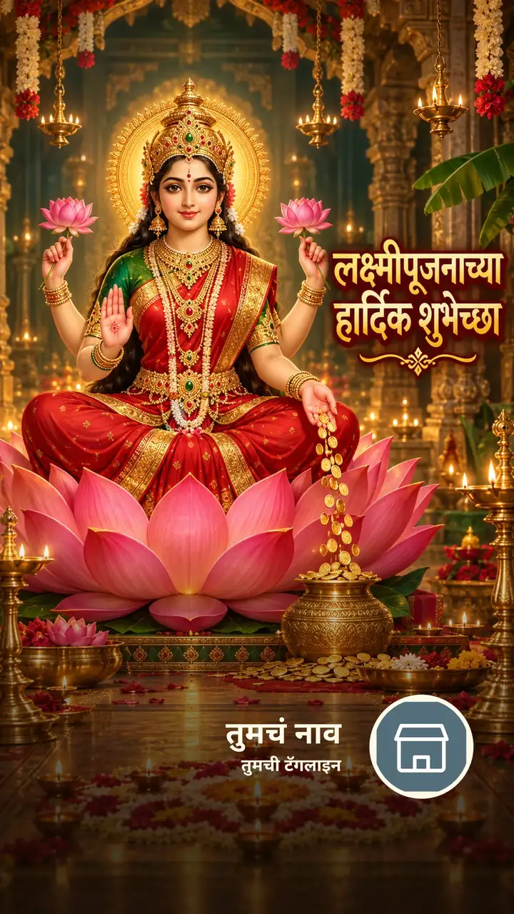 लक्ष्मीपूजनाच्या हार्दिक शुभेच्छा - Festival Image, फुलं, कमळ, दिवा, लक्ष्मी